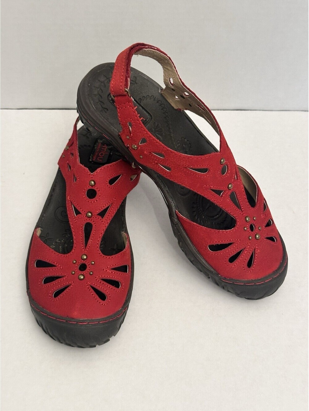 Jambu JBU Shoes Womens 6.5 M Ankle Strap Red Leather Buckled Closed Toe Casual
